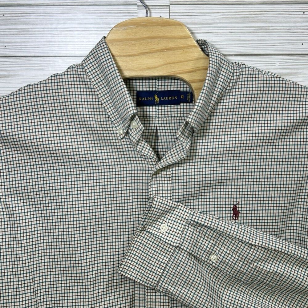 Polo Ralph Lauren Men's Long Sleeve Shirt 120s 2 Ply Cotton Size XL Green/Purple